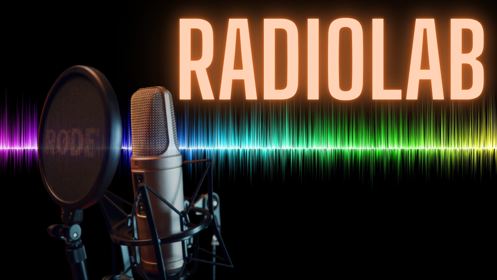Radiolab cover with a podcast mic and soundwaves