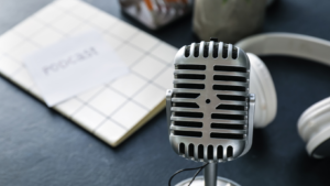 microphone with a podcast planner