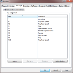 express-scribe time stamp options