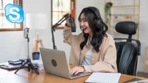 girl recording a podcast using skype